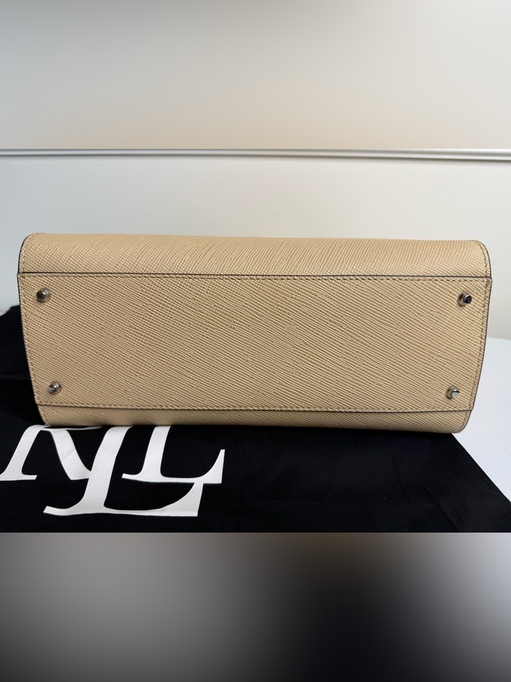 Ralph Lauren Beige Top-Handle Leather Satchel with RL Monogram - Picture 5 of 13
